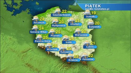 Ostrów Mazowiecka - Zachmurzenie zmienne. Na Pomorzu przelotny deszcz. Burze w w