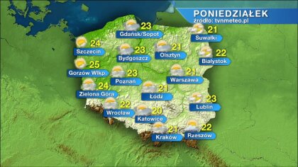 Ostrów Mazowiecka - Słaby przelotny deszcz możliwy tylko lokalnie na południowym