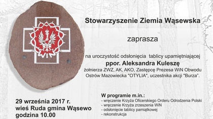 Ostrów Mazowiecka - Stowarzyszenie Ziemia Wąsewska zaprasza na uroczystość odsło